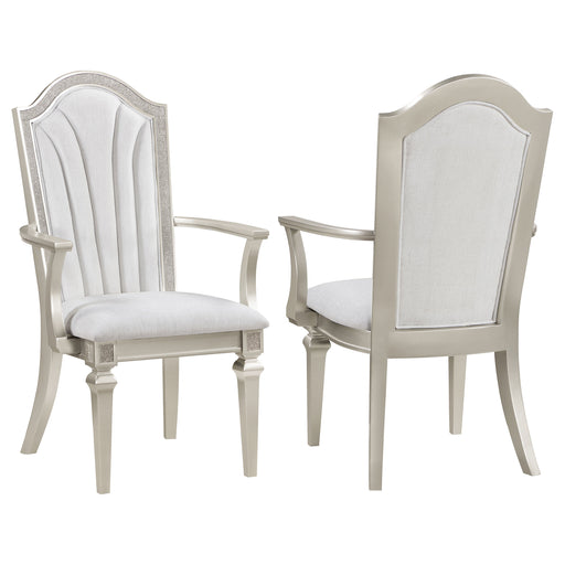 Evangeline Upholstered Dining Arm Chair with Faux Diamond Trim Ivory and Silver Oak (Set of 2) image