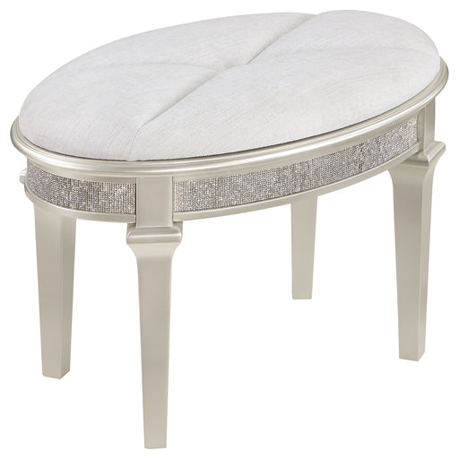 Evangeline Oval Vanity Stool with Faux Diamond Trim Silver and Ivory image