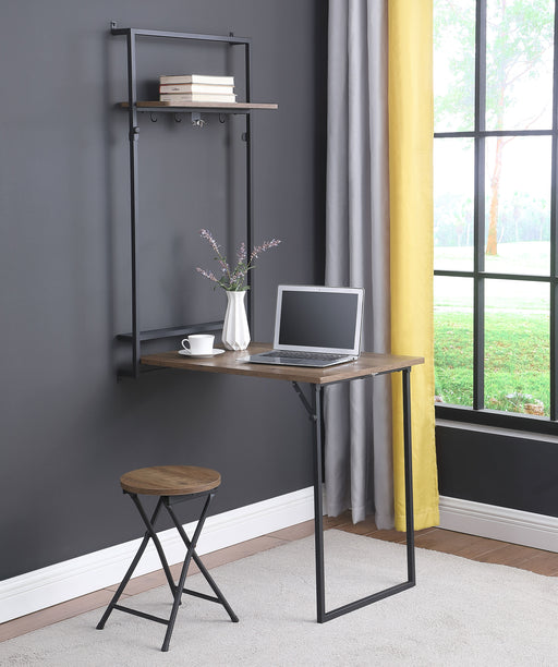 Riley Foldable Wall Desk with Stool Rustic Oak and Sandy Black image