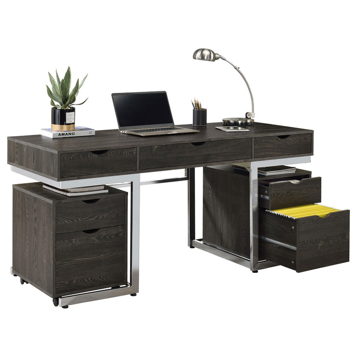 Noorvik 3-piece Writing Desk Set Dark Oak and Chrome image