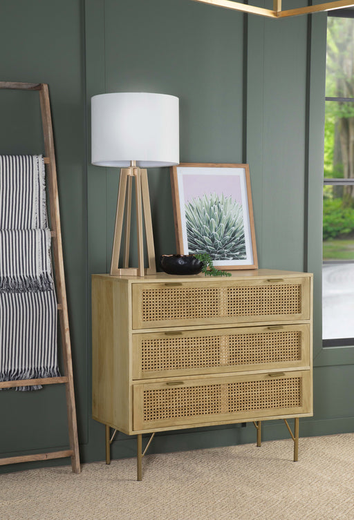 Zamora 3-drawer Accent Cabinet Natural and Antique Brass image