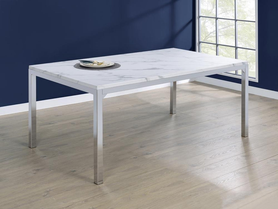 Athena Rectangle Dining Table with Marble Top Chrome image