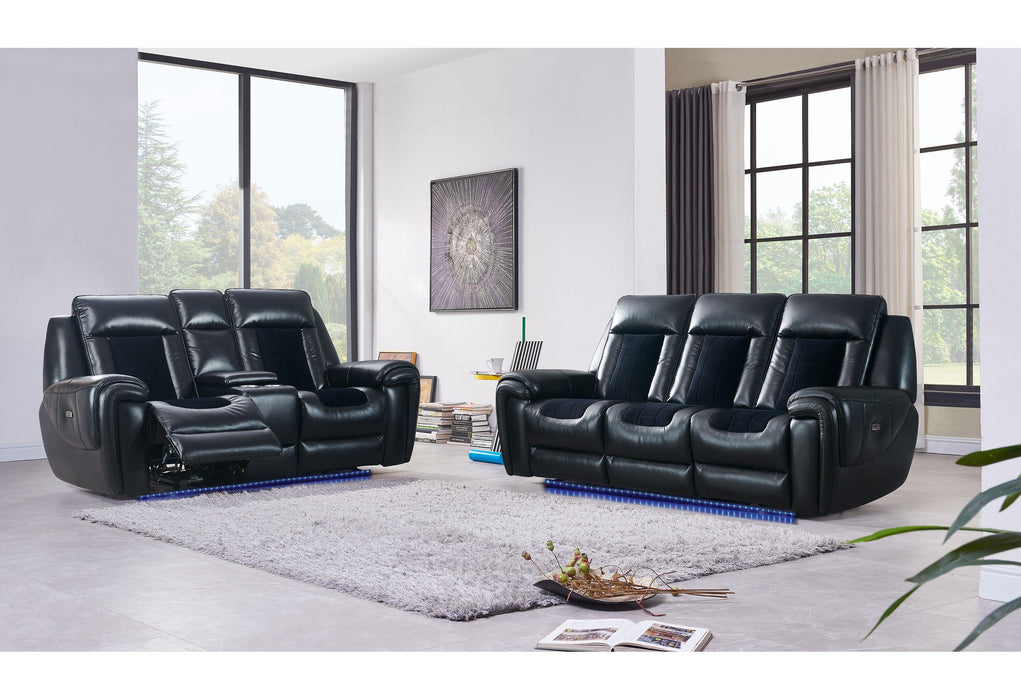 U0700 BLANCHE BLACK/VELVET POWER RECLINING SOFA / POWER CONSOLE RECLINING LOVESEAT/ POWER RECLINER WITH LED image