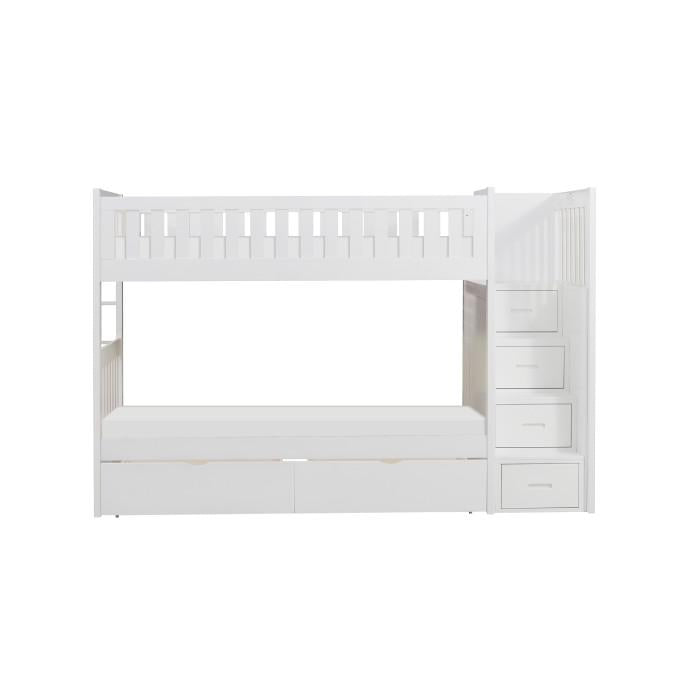 Homelegance Galen Bunk Bed w/ Reversible Step Storage and Storage Boxes in White B2053SBW-1*T image