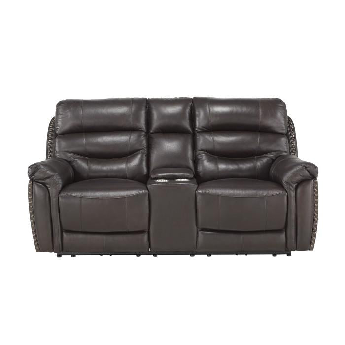 Homelegance Furniture Lance Power Double Reclining Loveseat with Power Headrests in Brown image