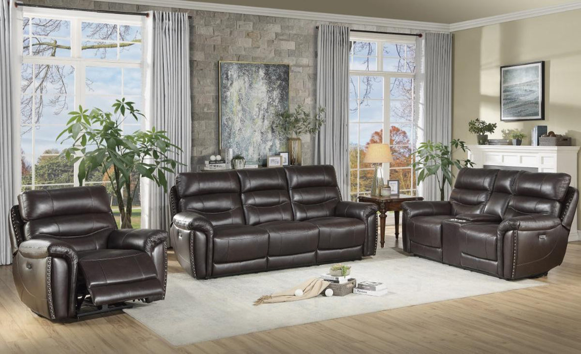 Homelegance Furniture Lance Power Double Reclining Loveseat with Power Headrests in Brown